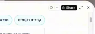ראש חלונית הארטיפקט עם אייקון ההערות משמאל לכפתור Share