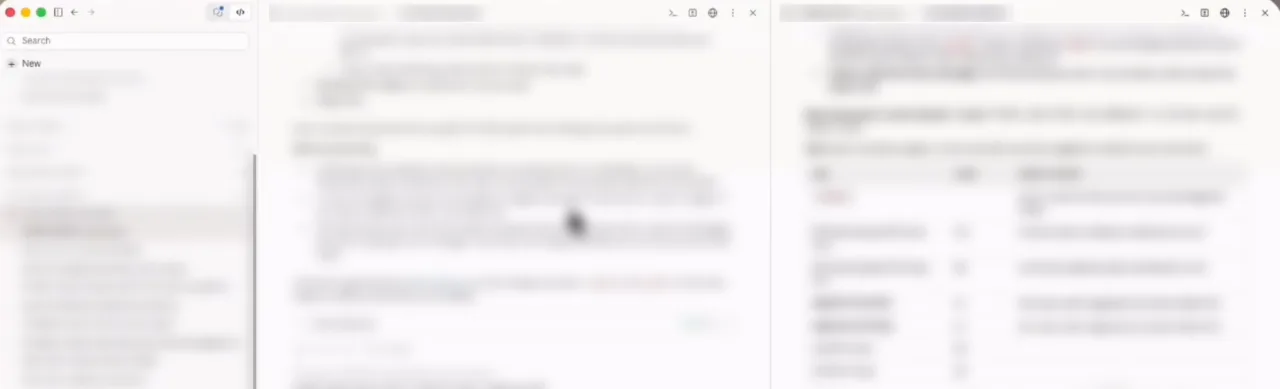 חלון אחד שבו שני סשנים מוצגים זה לצד זה, עם רשימת הסשנים בצד