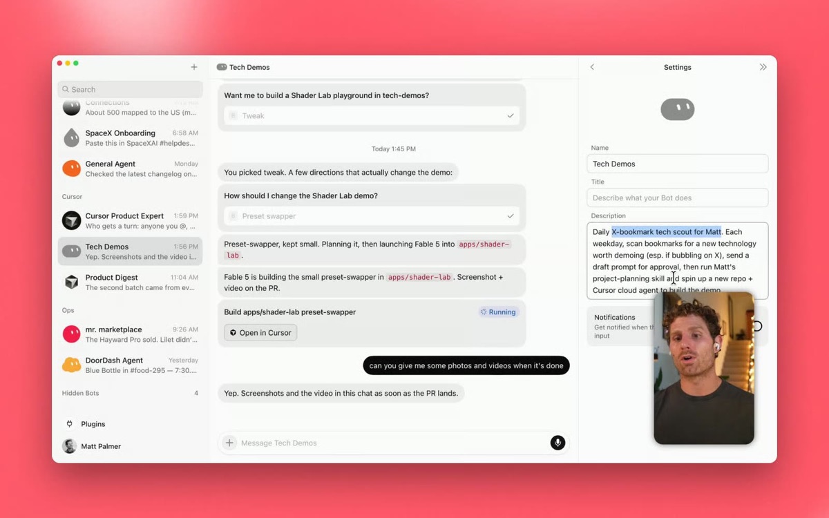 מסך ההגדרות של הבוט Tech Demos, עם תיאור מלא בשדה Description